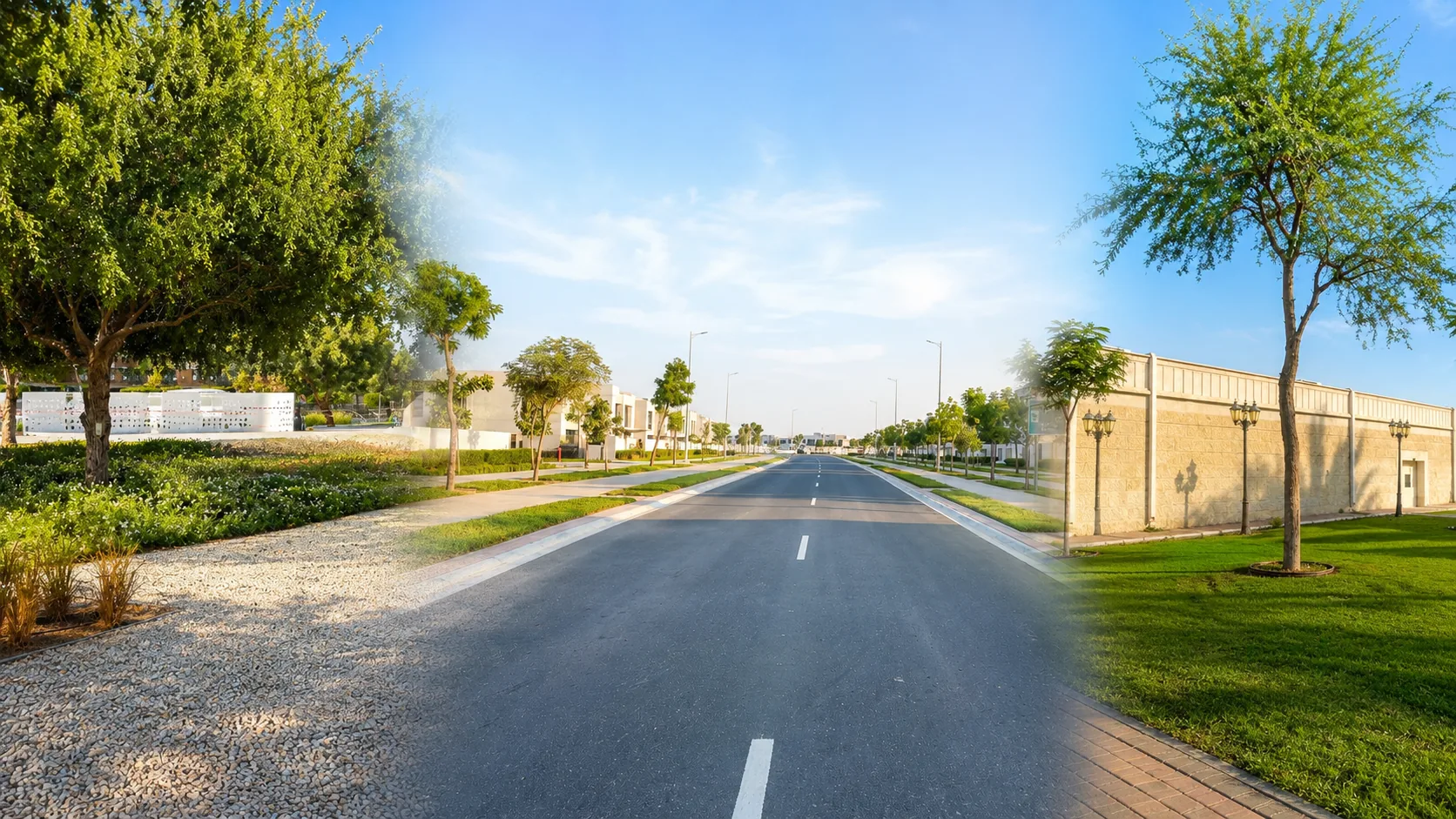 Climate-suitable trees and planting along an Abu Dhabi street