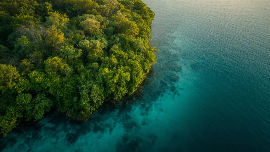 Aerial view of a healthy mangrove coastline