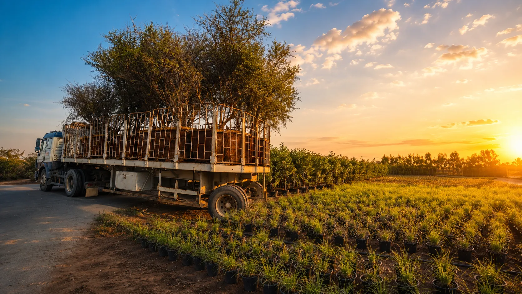 Native trees transported from a nursery for field establishment